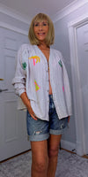 Harmony Blouse – Ecru Tropical Print Shirt with Cactus & Palm Trees