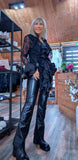 Vivienne Black Lace Blouse – Satin Ruffle Detail & Flared Sleeves