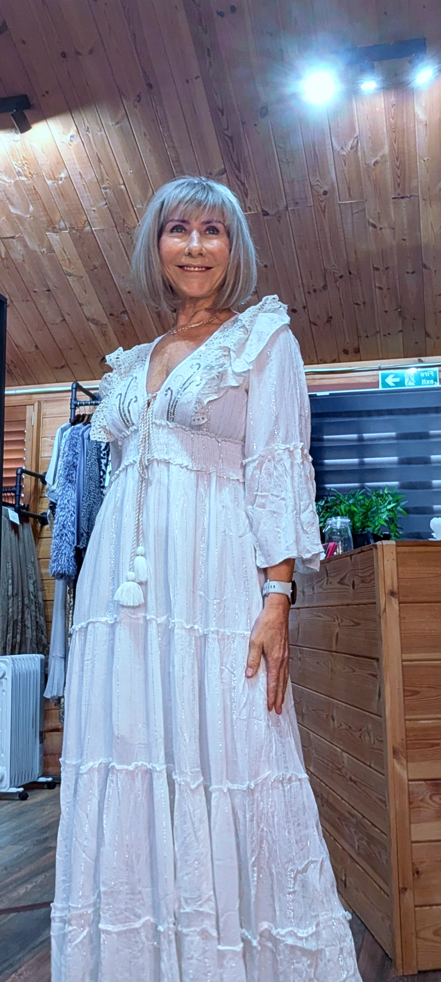 Julianna  White Bohemian Dress with Floral Embroidery