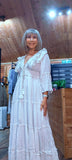Julianna  White Bohemian Dress with Floral Embroidery