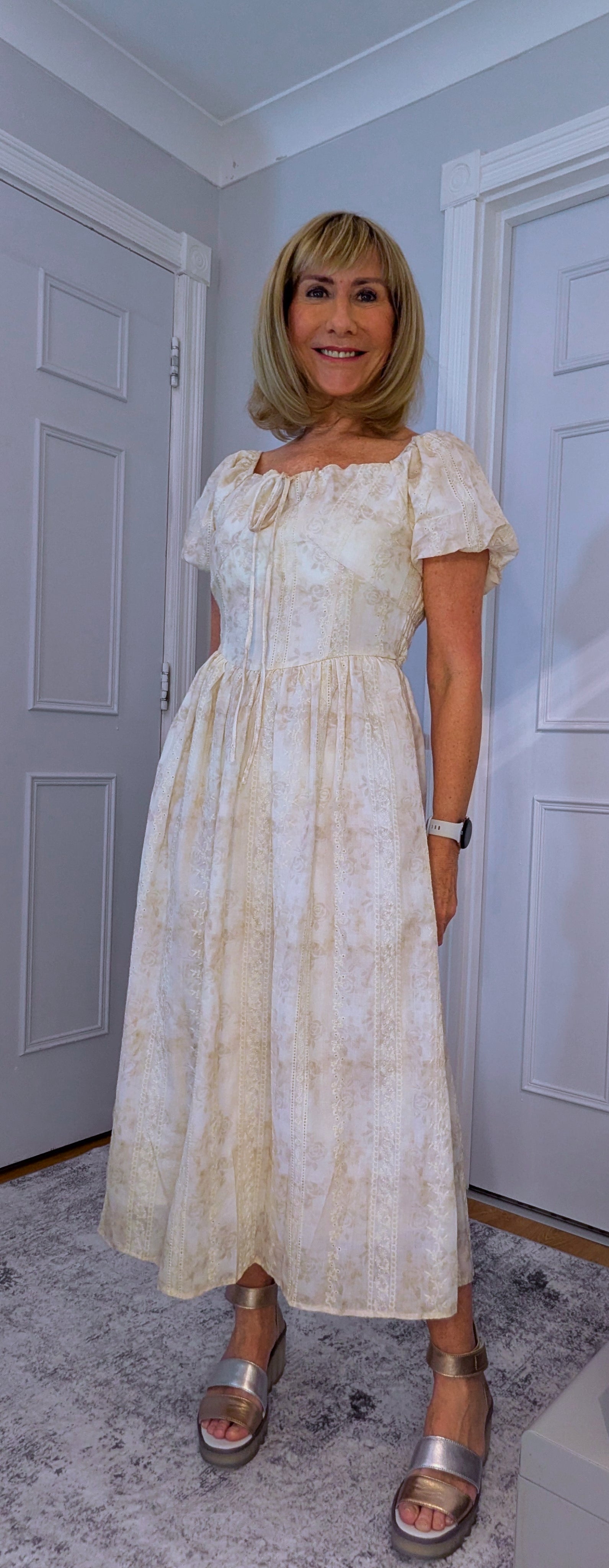 Dorothy Ivory Embroidered Cotton Smock Midi Dress