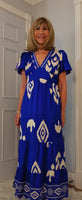 Nettie Boho Maxi Dress – Green or Blue, Flutter Sleeves, Elasticated Waist