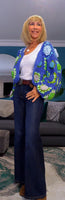Fia Chunky Crochet Cardigan-– Blue & Green with 3D Flowers