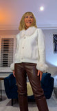 Arabella Faux Fur Jacket – Ivory or Black with Diamante Buttons & Detachable Collar
