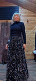 Noelle Black Sequin  Flared Skirt- Silky Elasticated Waist Band