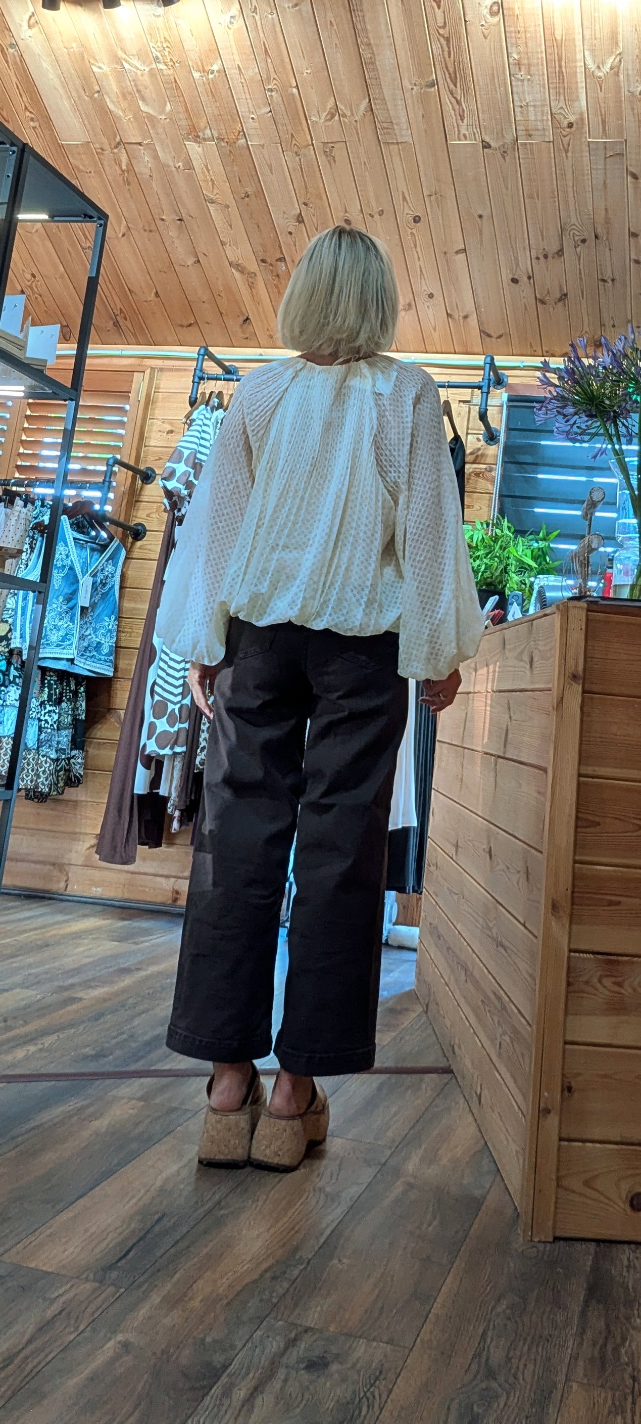 Back of  of the Jasmine floral blouse, available in UK sizes 8–14.