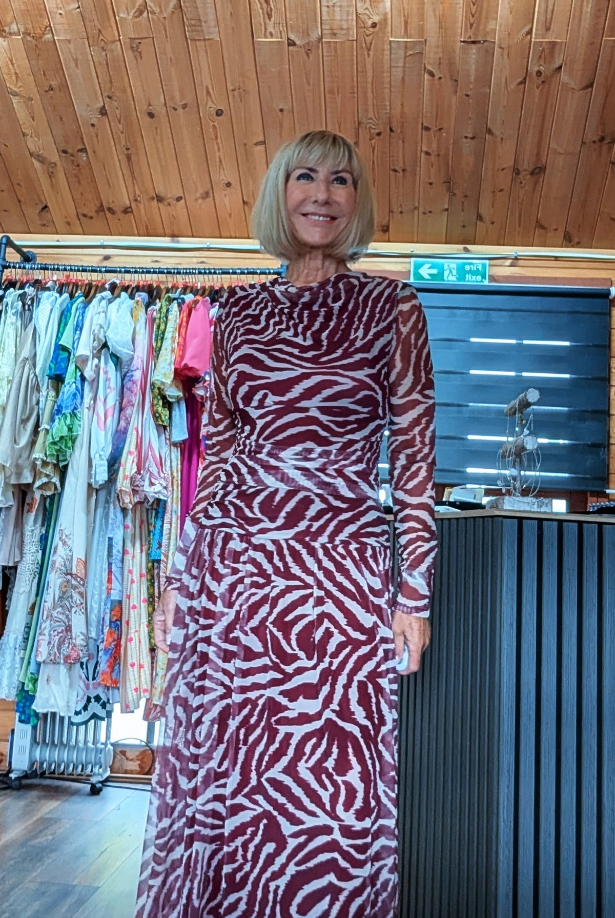 Waverley burgundy animal print maxi dress with gathered waist