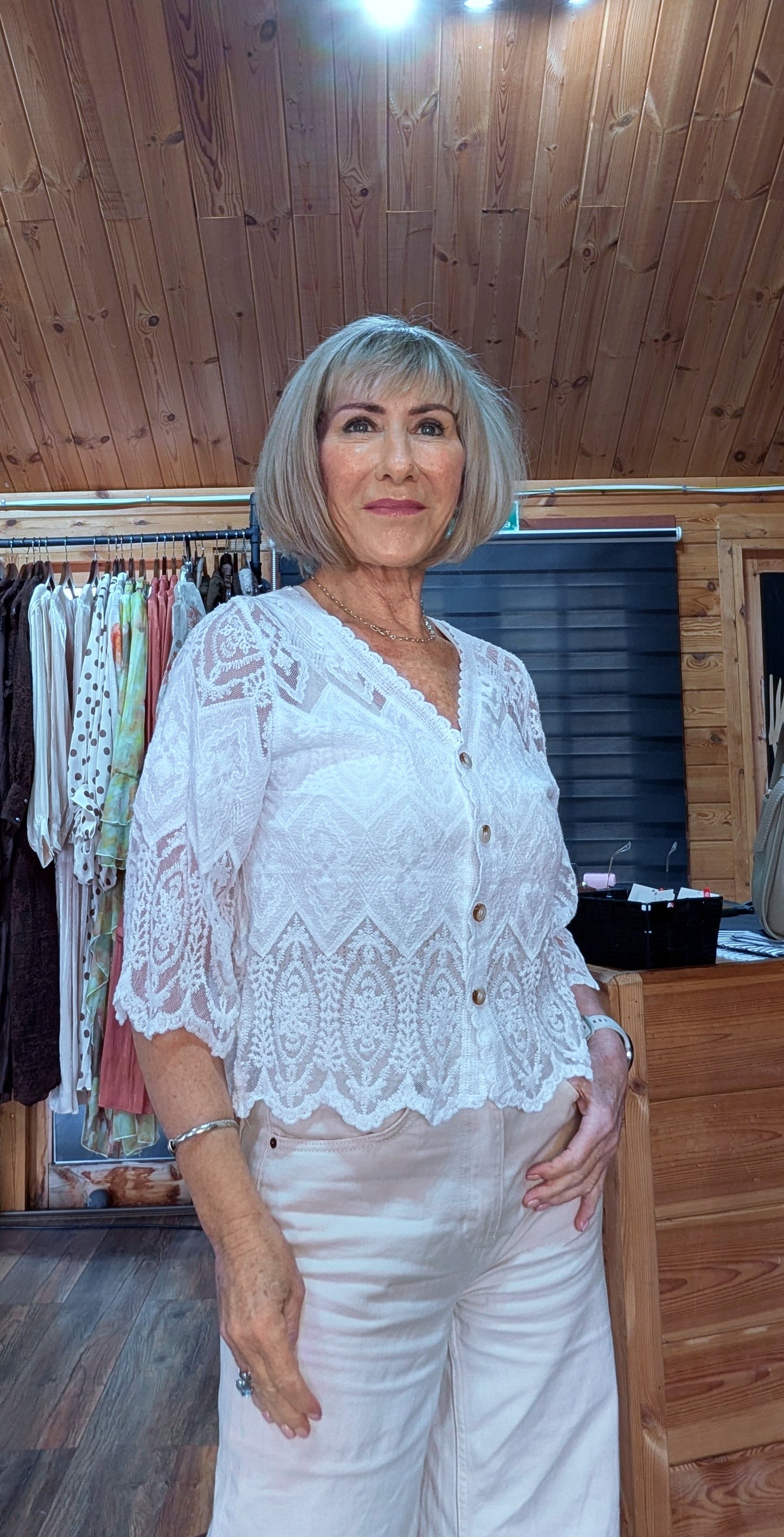 Janice Cotton Lace Embroidered Cardigan White or Cream