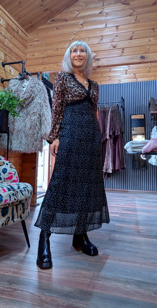 Ivanna Statement Midi Dress – Leopard Print & Polka Dot
