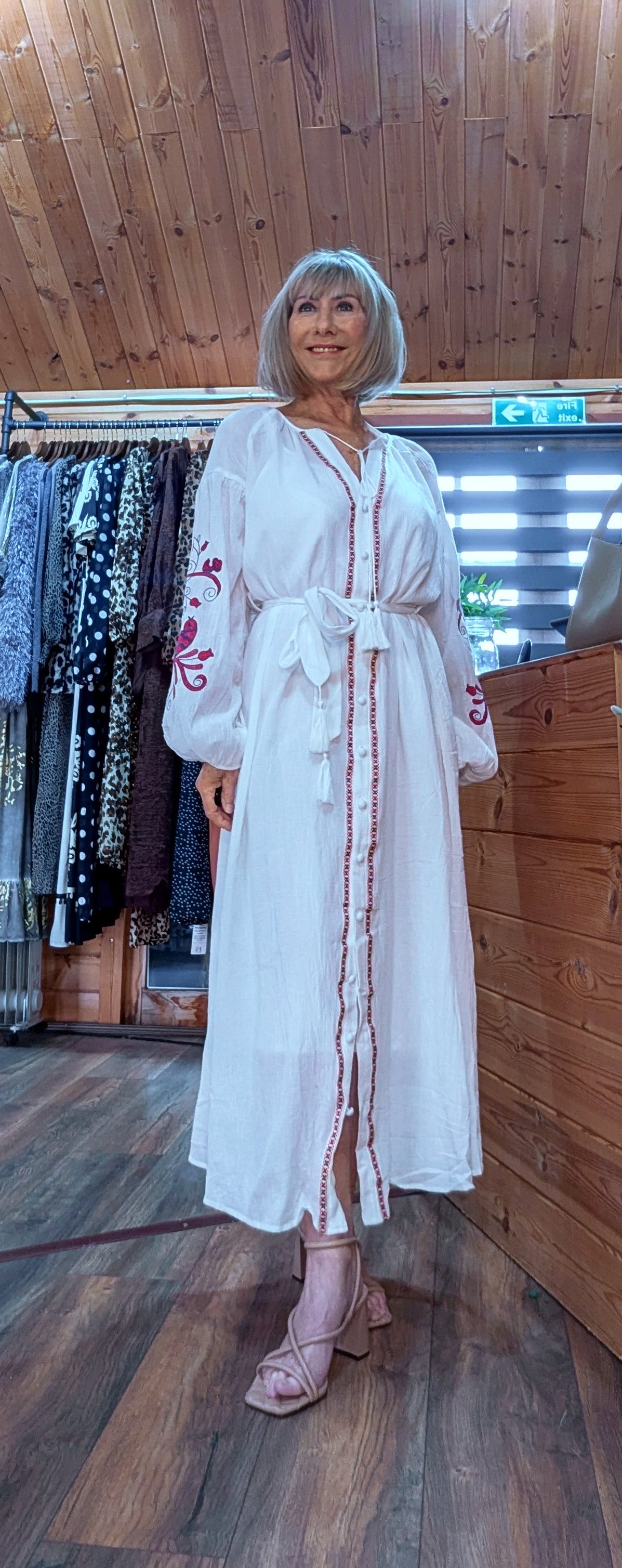 Harlow White Embroidery Cotton Shirt Dress with Tassel Belt