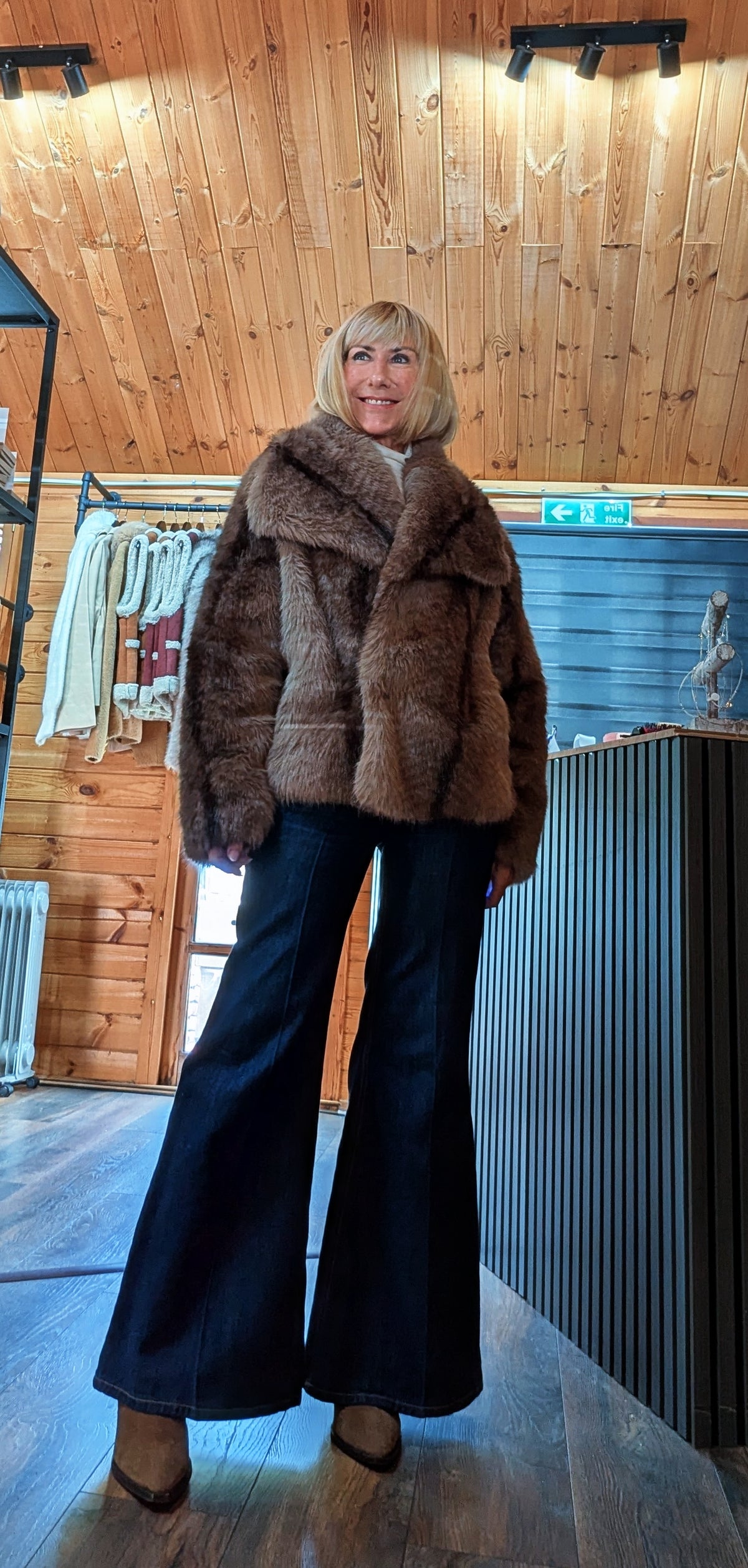 Charlotte short faux-fur jacket in rich chocolate brown