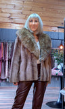 Charlotte Faux Fur Jacket – Taupe with Sleeves & Clasp Buttons