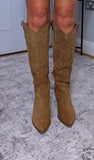Cassidy Faux Suede Cowboy Boots – Soft Camel Western Style