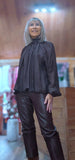Joanna Chocolate High-Neck Blouse – Balloon Sleeves