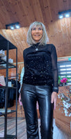 Audrey Sheer High-Neck Top – Velvet Bust with Sequin Detail
