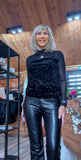 Audrey Sheer High-Neck Top – Velvet Bust with Sequin Detail