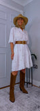 Dory  Smocked Cotton Dress – White with Gold Sequin Stars