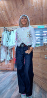 Constance Sleeveless Cardigan – Ivory Knit with Embroidery, One Size
