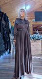 Meryl Chocolate Pleated Shirt Dress – Sparkle Buttons & Belt