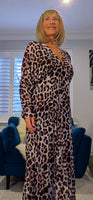 Gaynor Leopard Print Pleated Maxi Dress – Chiffon Feel with V-Neck