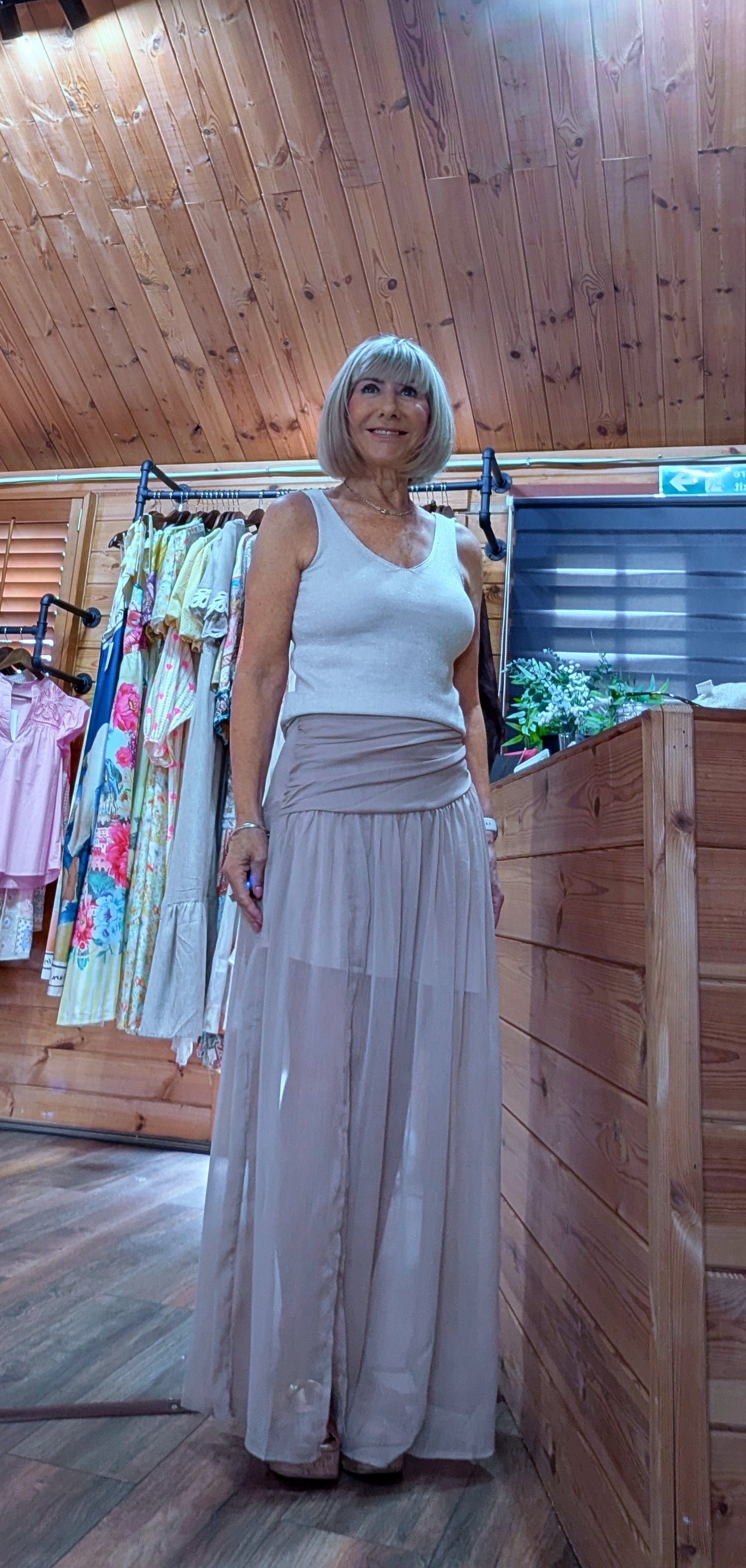 Taupe boho maxi skirt for summer styling