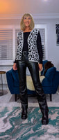Kay Sleeveless Cardigan – Black, Beige & Maroon Animal Print
