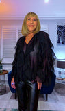 Edwina Frill Blouse – Caramel or Black V-Neck with Button Front