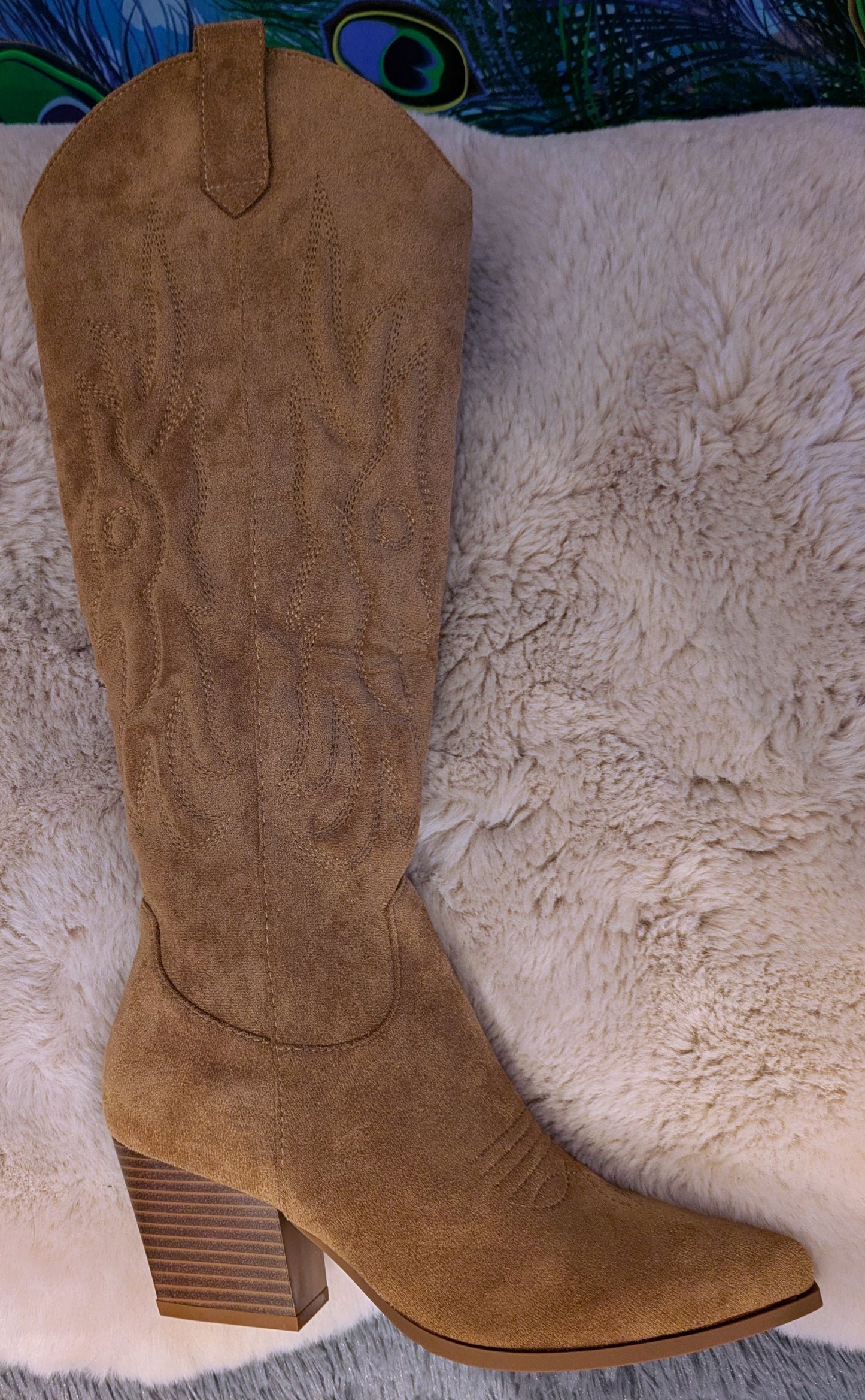 Cassidy Faux Suede Cowboy Boots in Soft Camel Western Style