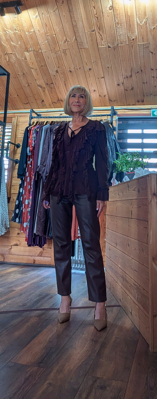 Parker Ruffle Blouse in Chocolate or Cream