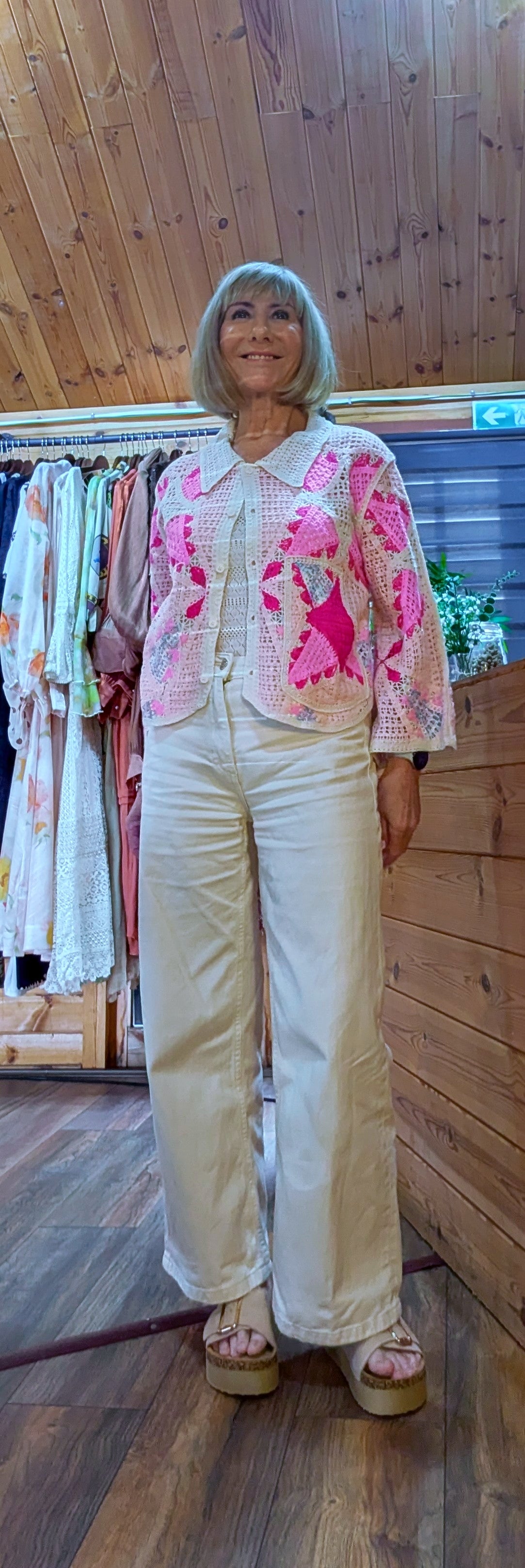 Helen colourful crochet cardigan one size UK 8 to 14