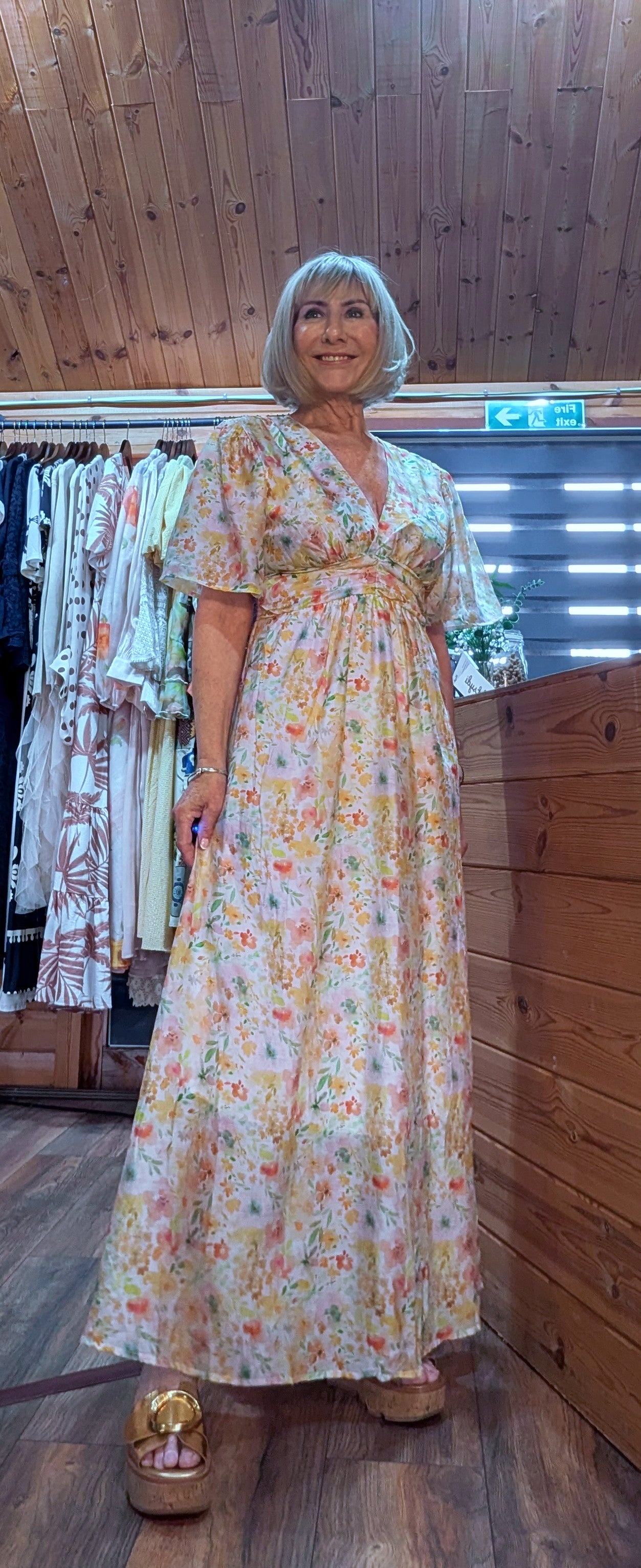 Front view floral summer cotton dress