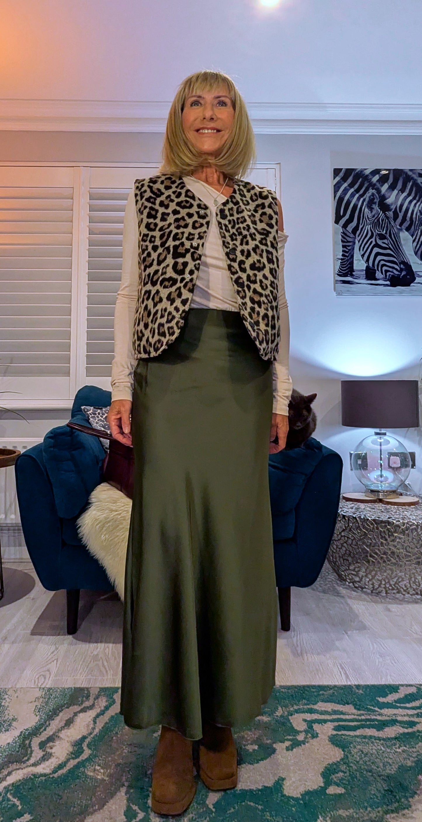 Paris Satin Feel Skirt – Black or Olive Green Bias Cut