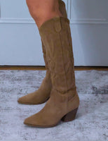 Cassidy Faux Suede Cowboy Boots – Soft Camel Western Style