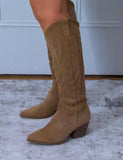 Cassidy Faux Suede Cowboy Boots – Soft Camel Western Style