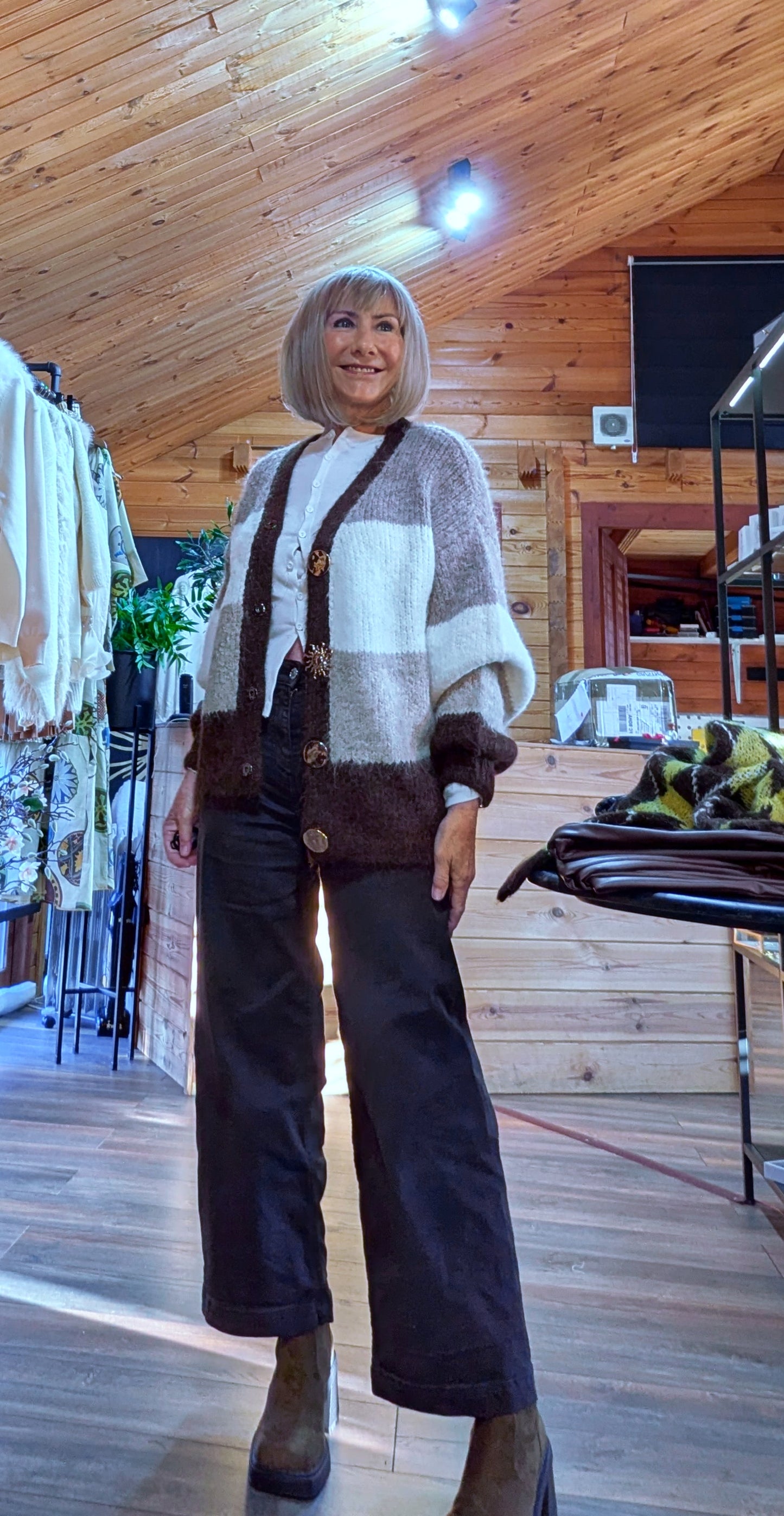 Gayle Jewel Button Cardigan –  Chocolate and Cream