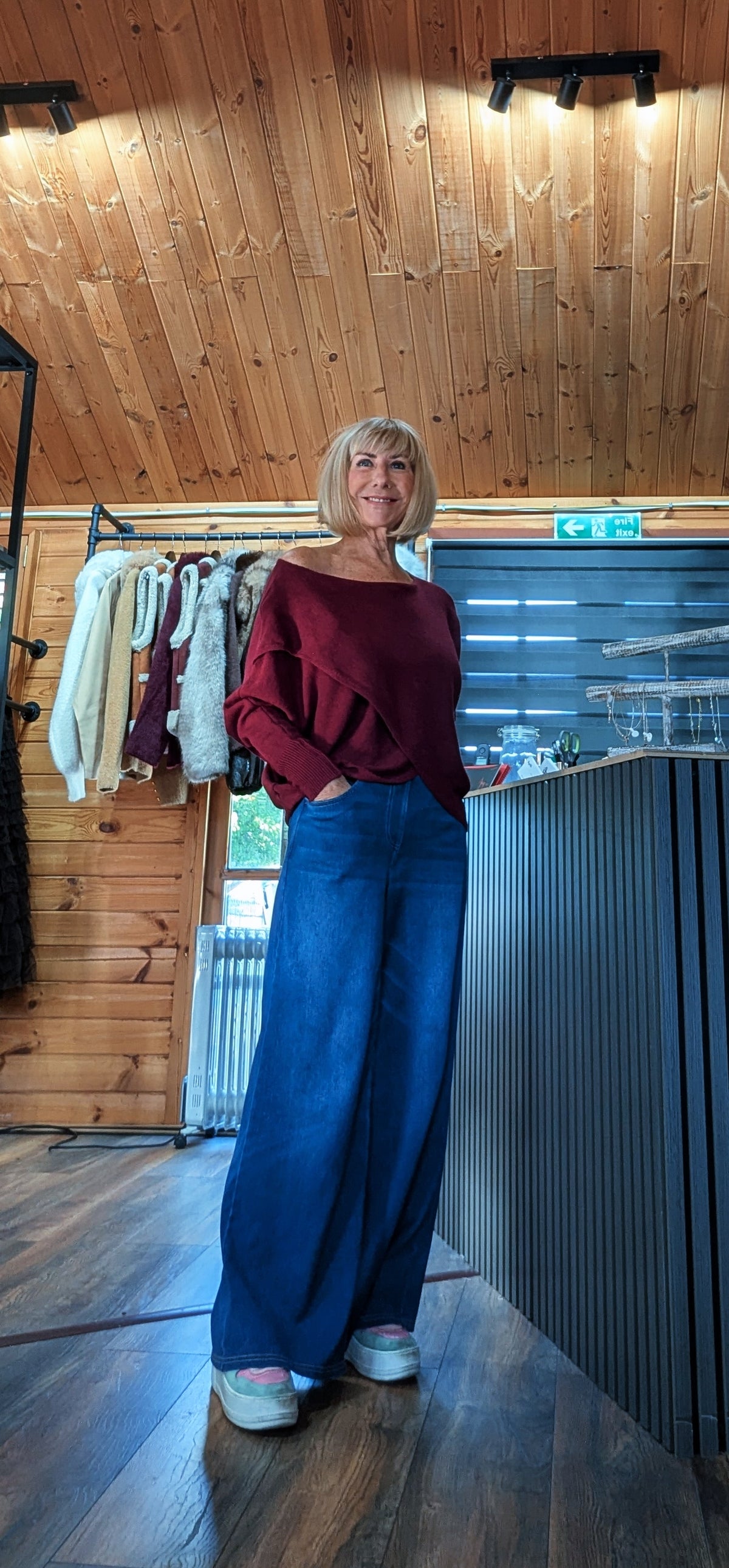 Pippa one-size relaxed jumper available in olive and burgundy