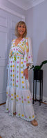 Julia White Bohemian Dress with Floral Embroidery