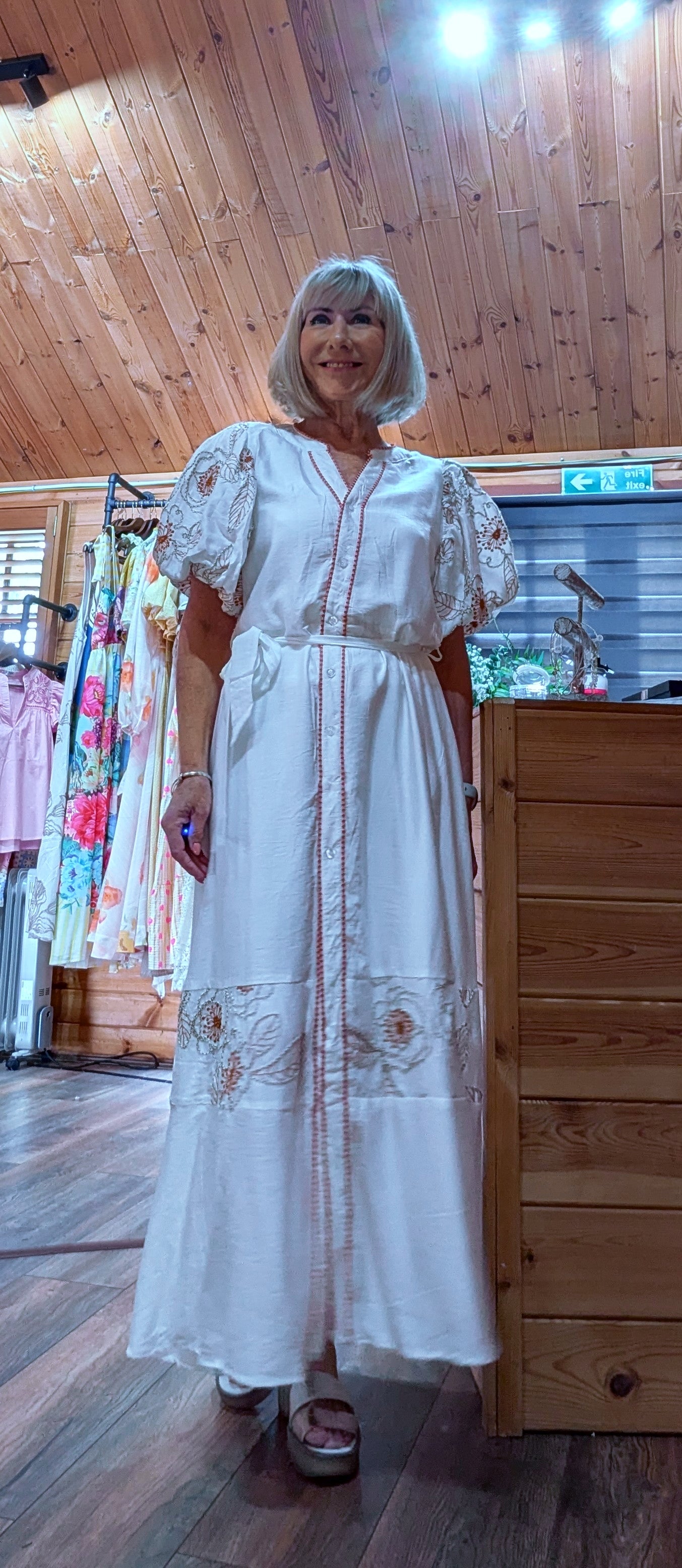 Sloane white embroidered rayon maxi dress