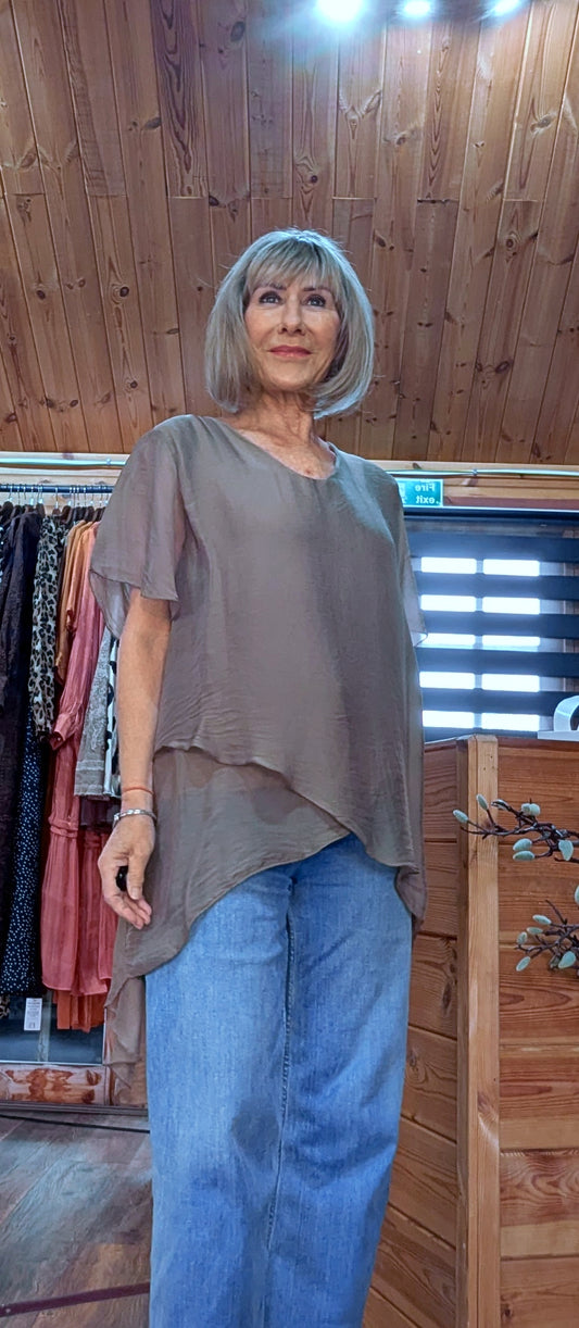 Jasmine Silk Crossover Top  With Low Back– Chocolate