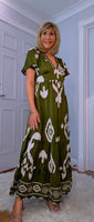 Nettie Boho Maxi Dress – Green or Blue, Flutter Sleeves, Elasticated Waist