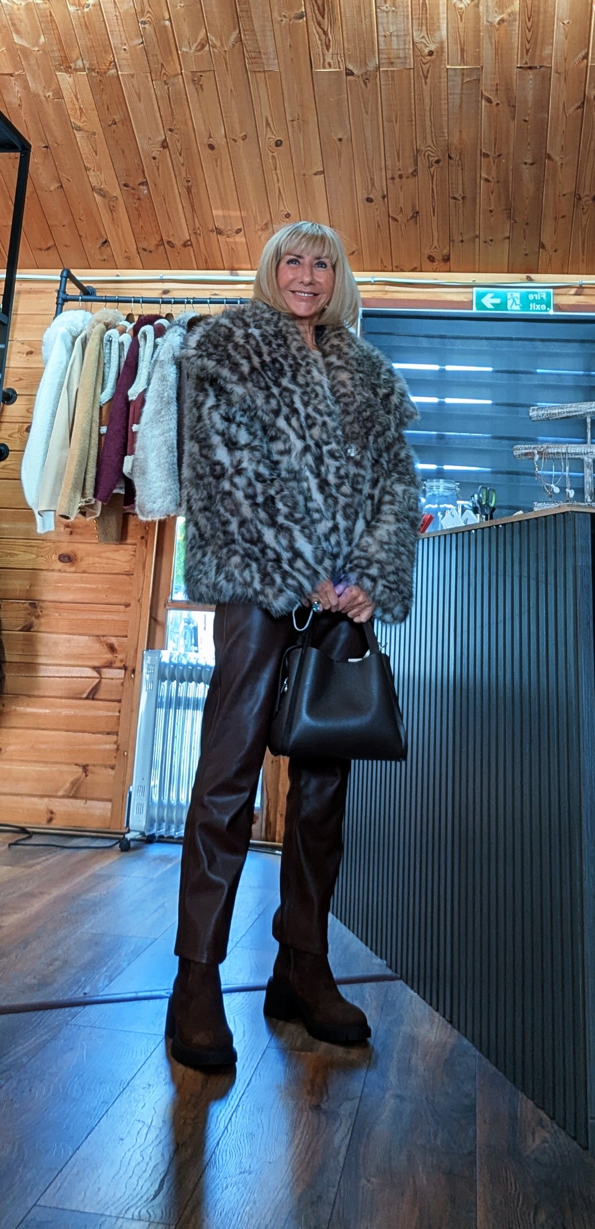Minnie leopard print faux fur coat with side pockets one size UK 10-16