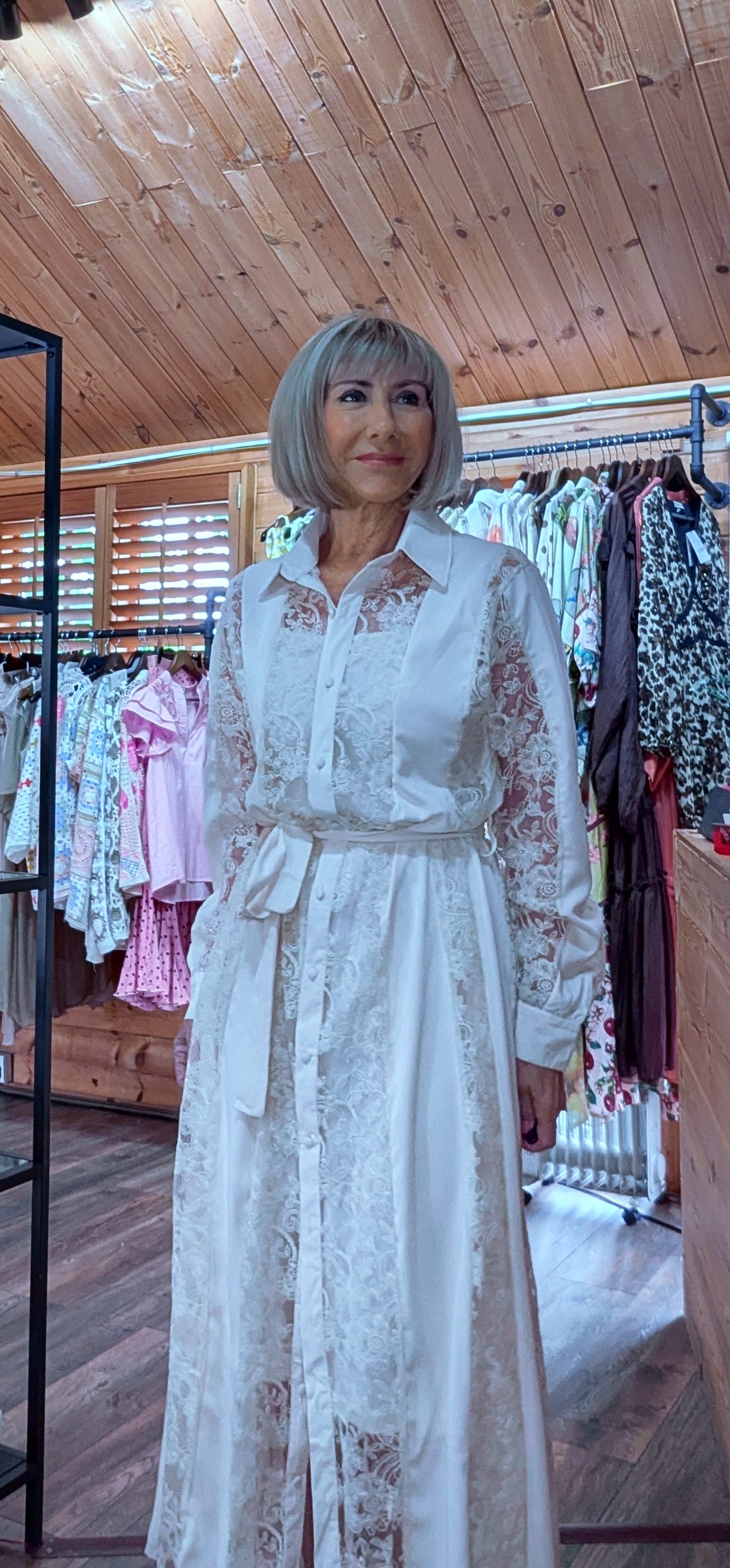 Ivory lace shirt dress with inner slip
