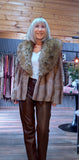 Charlotte Faux Fur Jacket – Taupe with Sleeves & Clasp Buttons