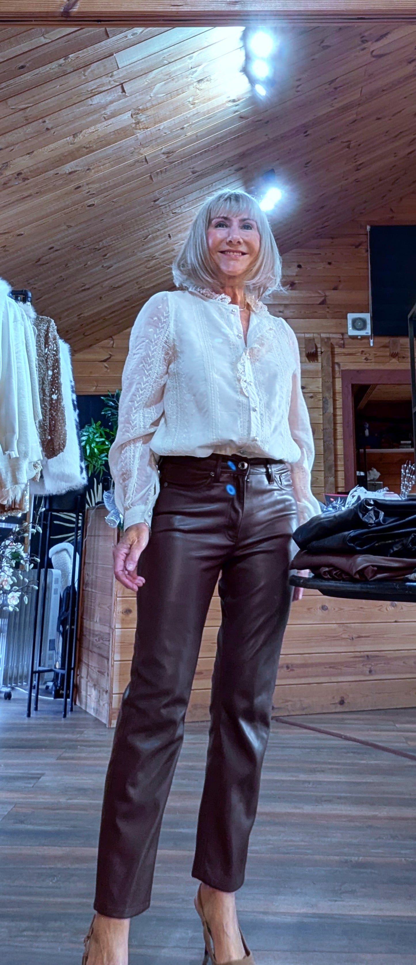 Ivory lace blouse with long sleeves and lace