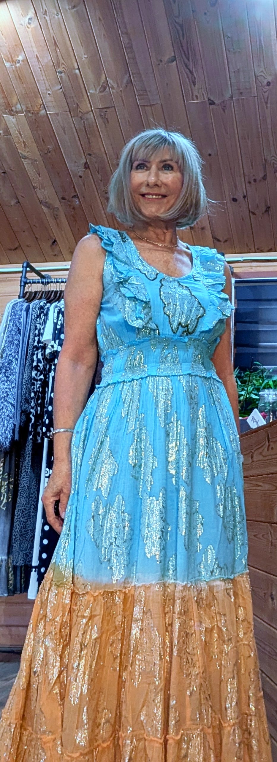 Gianna Boho Maxi Embossed  Dress Turquoise Or  Gold