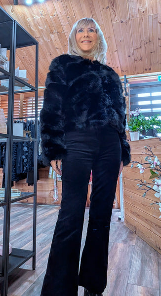 Gwendolyn Faux Fur Jacket – Slightly Cropped - Black