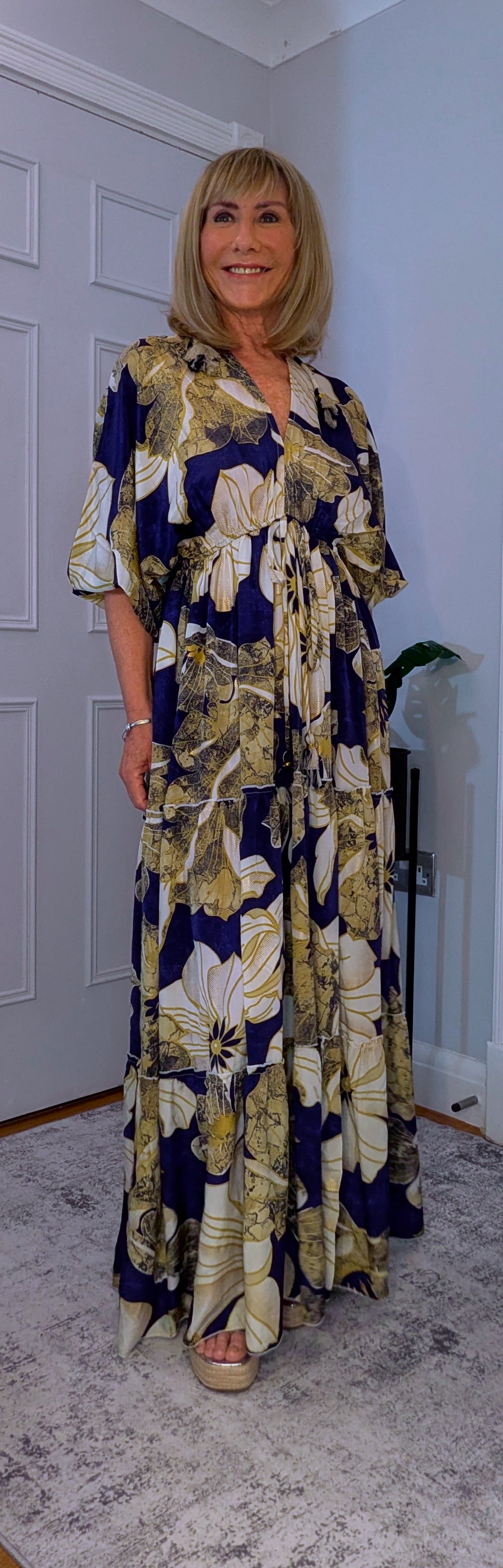 Elodie Bohemian Silk Maxi Dress With Side Pockets and Tassels