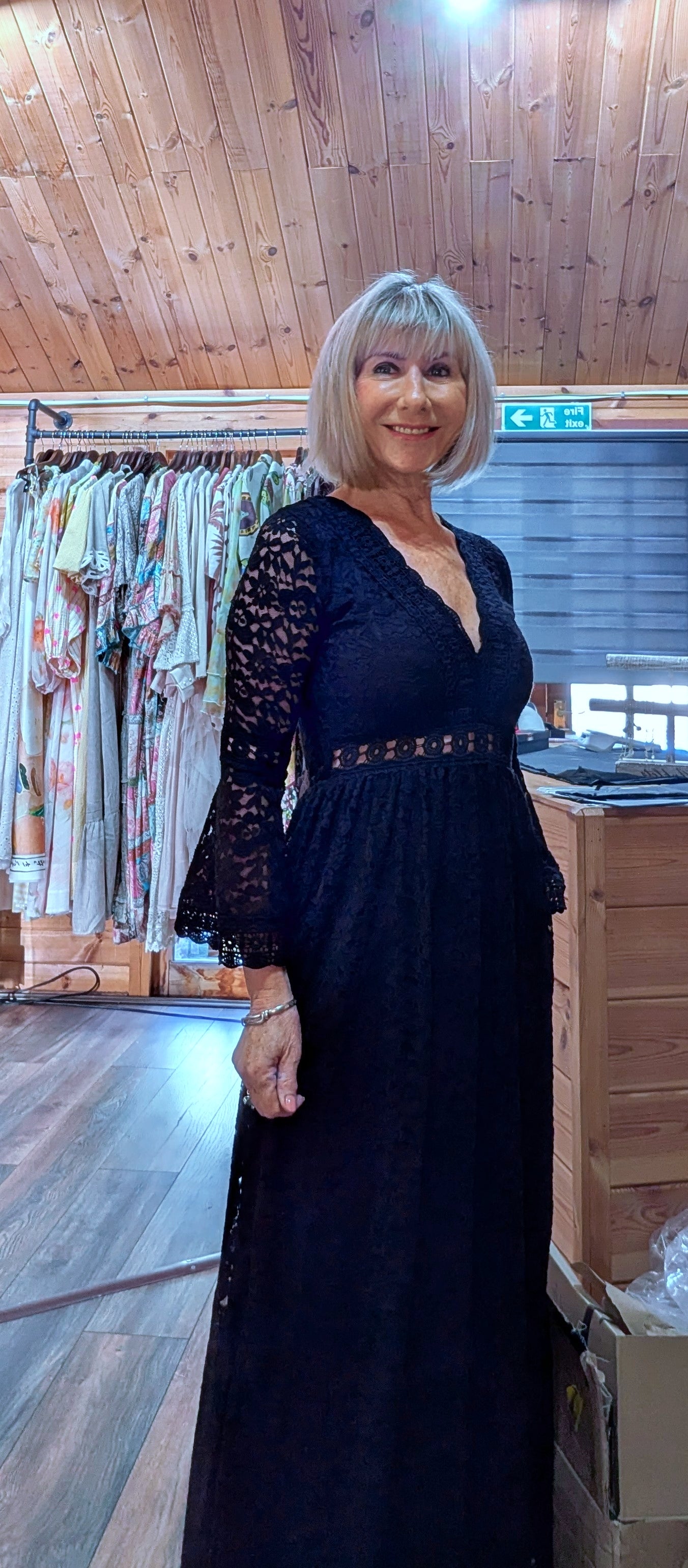 Black lacy summer dress with pagoda sleeves
