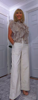 Margot Ruffle Blouse  Petite – Sleeveless Button-Up in White or Ecru