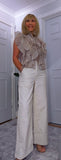 Margot Ruffle Blouse  Petite – Sleeveless Button-Up in White or Ecru